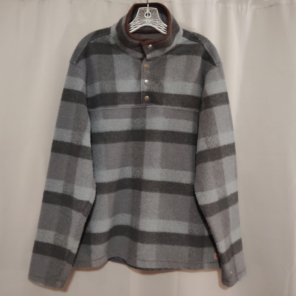 John Wayne Men's L Green Plaid Woolly Fleece Pullover 1/4 Snap Mock Neck